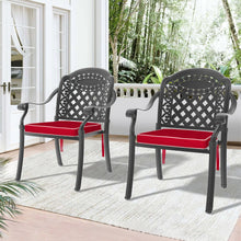 Load image into Gallery viewer, Cast Aluminum Patio Dining Chair 2PCS With Black Frame and Blue Cushions (same sku: W171091759)