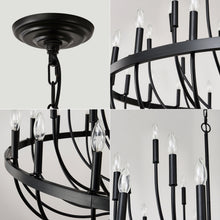 Load image into Gallery viewer, 24-Light Black Chandelier Industrial Iron Candle Chandelier Modern Suspended Farmhouse Chandeliers Pendant Light Fixtures for Dining Room Bedroom Living Room Kitchen Island Foyer E12 Bulb (NO Include)