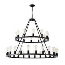 Load image into Gallery viewer, 52 Inch Black Extra Large Wagon Wheel Chandelier, 2 Tier 36-Lights (24+12) +(12+24) Farmhouse Industrial Round High Ceiling Pendant Light Adjustable Chain, for Dining Room, Living Room,Kitchen