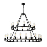 52 Inch Black Extra Large Wagon Wheel Chandelier, 2 Tier 36-Lights (24+12) +(12+24) Farmhouse Industrial Round High Ceiling Pendant Light Adjustable Chain, for Dining Room, Living Room,Kitchen