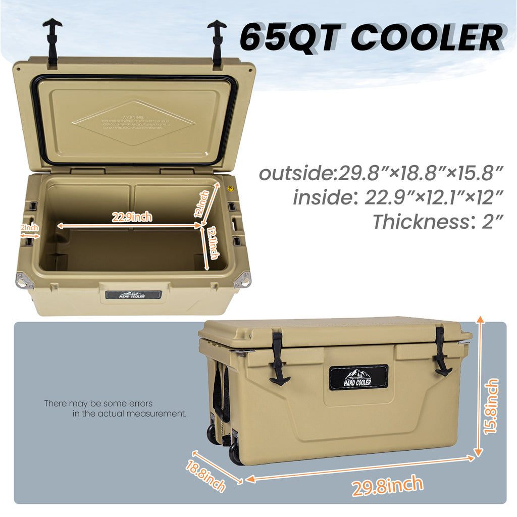 Khaki color ice cooler box 65QT camping ice chest beer box outdoor fishing cooler