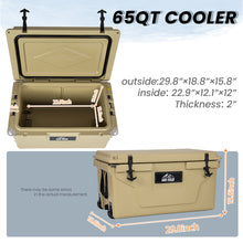 Load image into Gallery viewer, Khaki color ice cooler box 65QT camping ice chest beer box outdoor fishing cooler