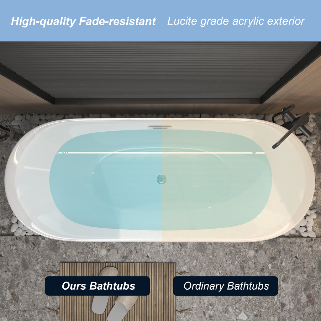59 "Acrylic freestanding tub, Gloss white,  with chrome overflow and pop-up Drain, CUPC Certified