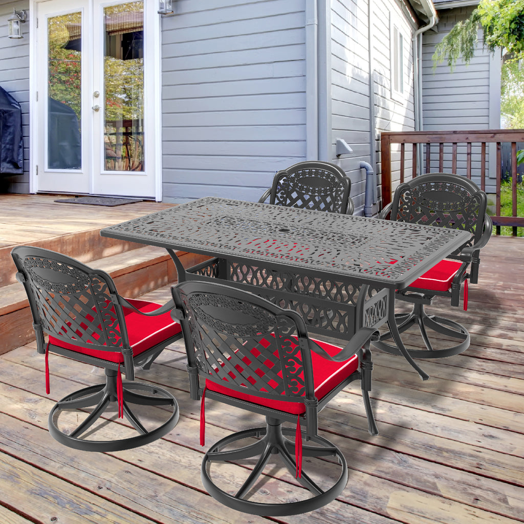 L58.27*W34.65-inch Cast Aluminum Patio Dining Table With Black Frame and Umbrella Hole (same sku: W171084481)