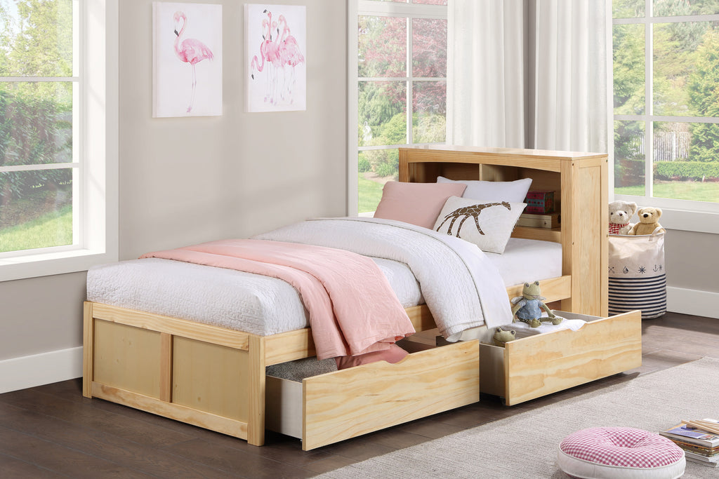 Natural Pine Finish 2pcs Storage Boxes with Caster Wheels Transitional Bedroom Furniture Under-Bed Toy Boxes