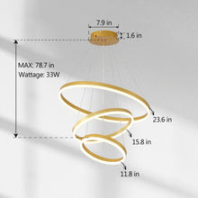 Load image into Gallery viewer, Modern Gold Led Chandelier 3 Rings Gold Dimmable  LED Chandeliers Light Fixture for Kitchen Island Height Adjustable Chandelier Led Pendant Light for Dining Room Bedroom Living Room