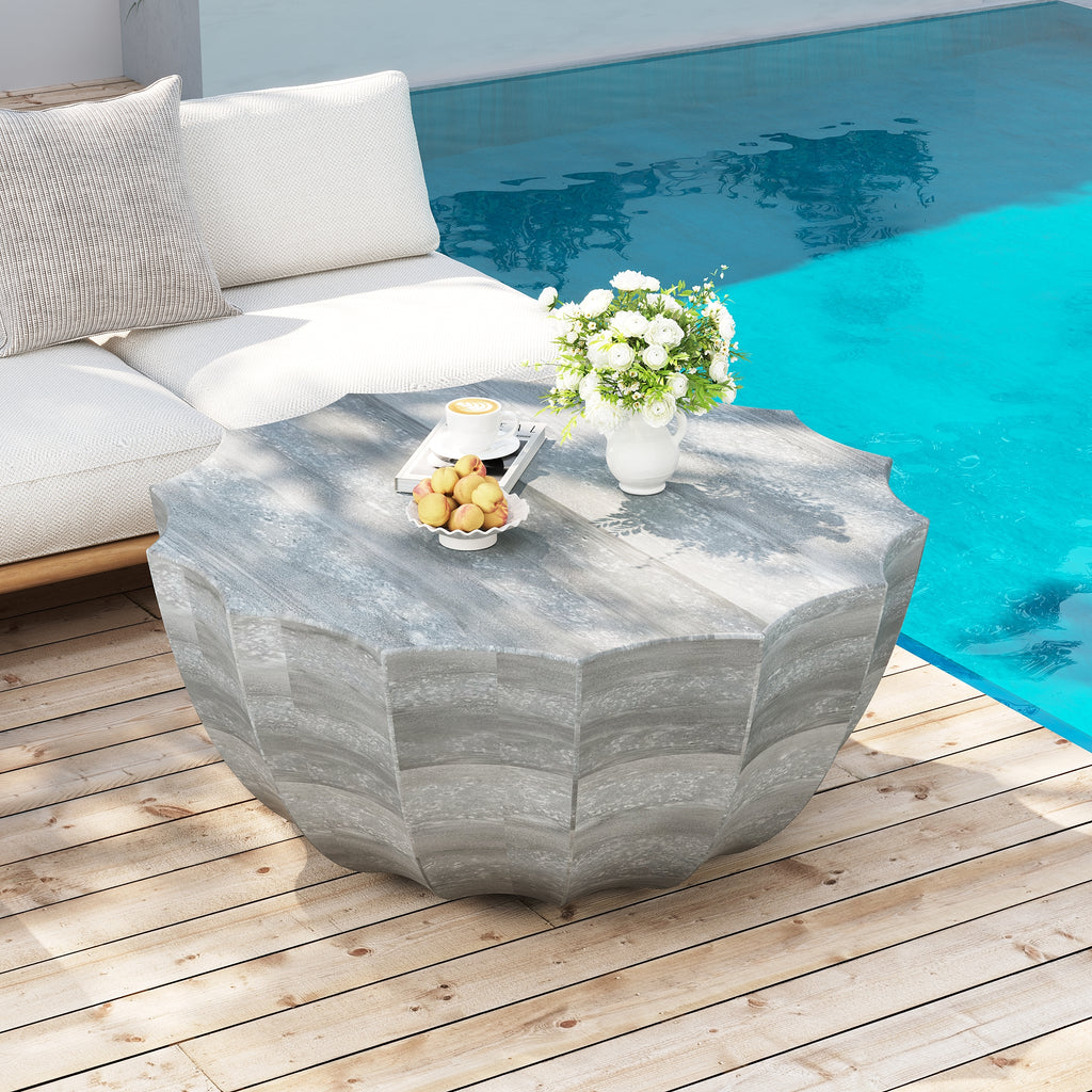 35.43" Modern Outdoor and Indoor Waterproof Coffee Table, Durable MgO Cement Design, Suitable for Terraces, Gardens, Backyards and Living Rooms ( White)