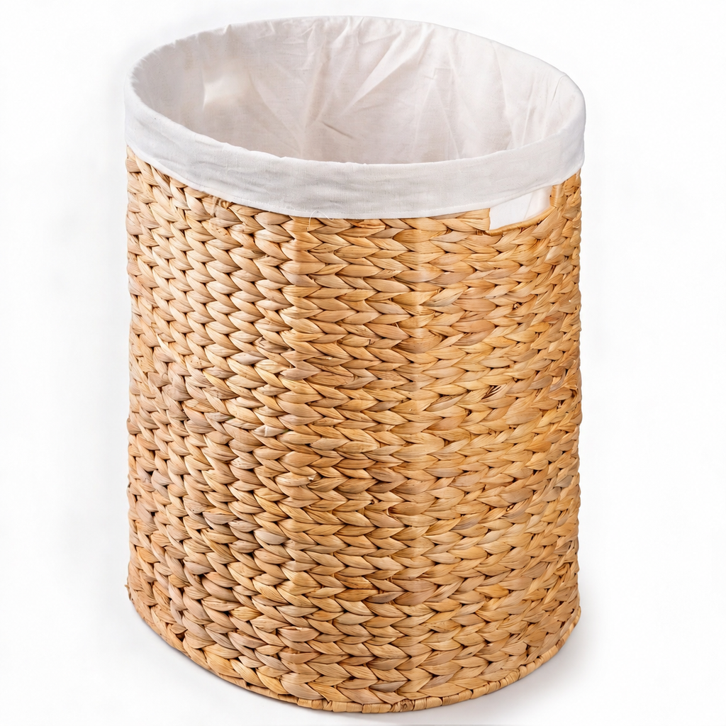 Ludmilla Round Tall Water Hyacinth Woven Wicker Laundry Hamper with Lid - For Clothes, Canvas, Toys and Book Storage with Removable Liner - 15" x 15" x 20" - Natural Brown