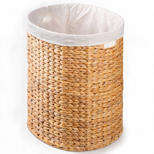 Load image into Gallery viewer, Ludmilla Round Tall Water Hyacinth Woven Wicker Laundry Hamper with Lid - For Clothes, Canvas, Toys and Book Storage with Removable Liner - 15" x 15" x 20" - Natural Brown