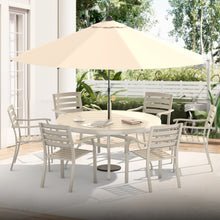Load image into Gallery viewer, Outdoor Round Patio Dining Table for 6-7, All Weather Metal Dining Table with Umbrella Hole for Deck Lawn Garden Backyard, Sandstone Color