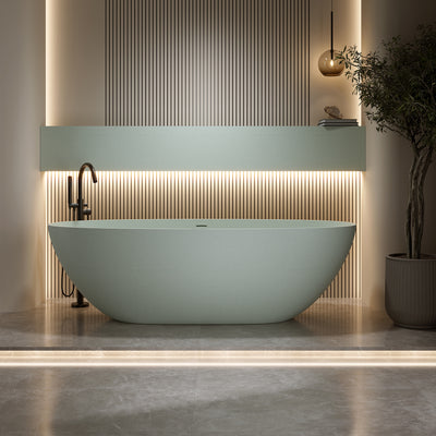 67'' Freestanding Bathtub Resin Stone Soaking Bathtub Solid Surface Modern Tubs with Overflow and Pop-up Drain