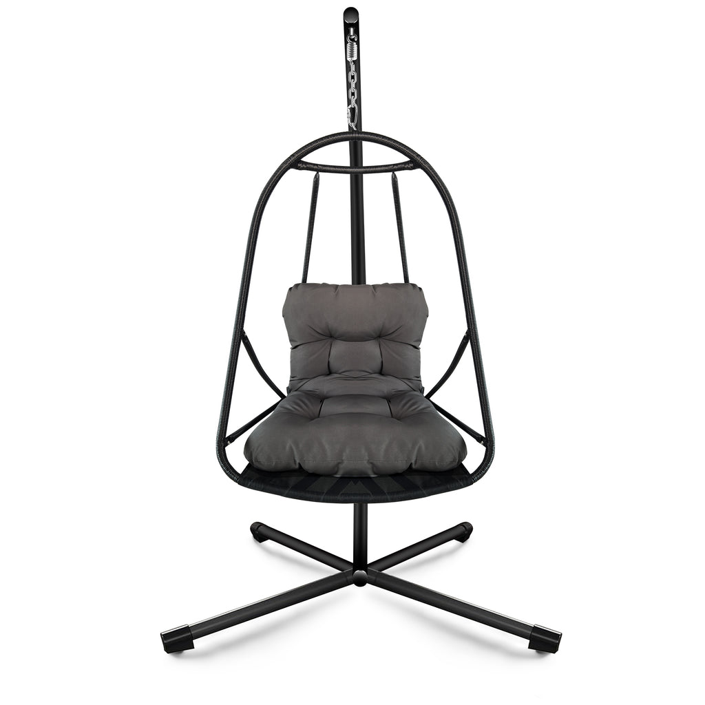 Swing Egg Chair with Stand Indoor Outdoor Wicker Rattan Patio Basket Hanging Chair with C Type bracket , with cushion and pillow,Patio Wicker folding Hanging Chair( Special construction cup holder