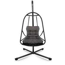 Load image into Gallery viewer, Swing Egg Chair with Stand Indoor Outdoor Wicker Rattan Patio Basket Hanging Chair with C Type bracket , with cushion and pillow,Patio Wicker folding Hanging Chair( Special construction cup holder