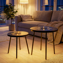 Load image into Gallery viewer, 2-Pack Solar Powered Side Table with LED Light, Outdoor/Indoor Nesting Round End Table Set