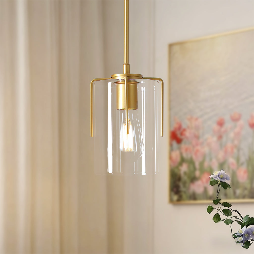 Modern Industrial Pendant Light with Clear Glass Shade, Adjustable Metal Pendant Lighting for Kitchen Island Dining Room Entryway, Easy Clean Glare-Free Home Light Fixture