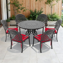 Load image into Gallery viewer, Ø47.24-inch Cast Aluminum Patio Dining Table With Black Frame and Carved Texture on the Tabletop (same sku: W171084479)