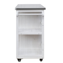 Load image into Gallery viewer, Outdoor Kitchen Island Fir Wood Prep Station Lockable Kitchen Cart with Stainless Top, Ample Storage Space, Towel and Spice Racks for Patio and Outdoor, White