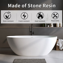 Load image into Gallery viewer, 70.8″Solid Surface Matte Tub, Solid Surface Soaking Tub, Stone Resin Freestanding Bathtub, Thick Edge Stand Alone Tubs with Overflow, Pop-up Drain, Matte White (Oval)