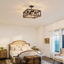 Load image into Gallery viewer, 4-Light Square Kitchen Island Lights Ceiling Light Farmhouse Dining Room Light Fixture, Wood and Black Metal Rectangular Ceiling Light, Ceiling Lighting for Living Room,Conference Room, Home Office