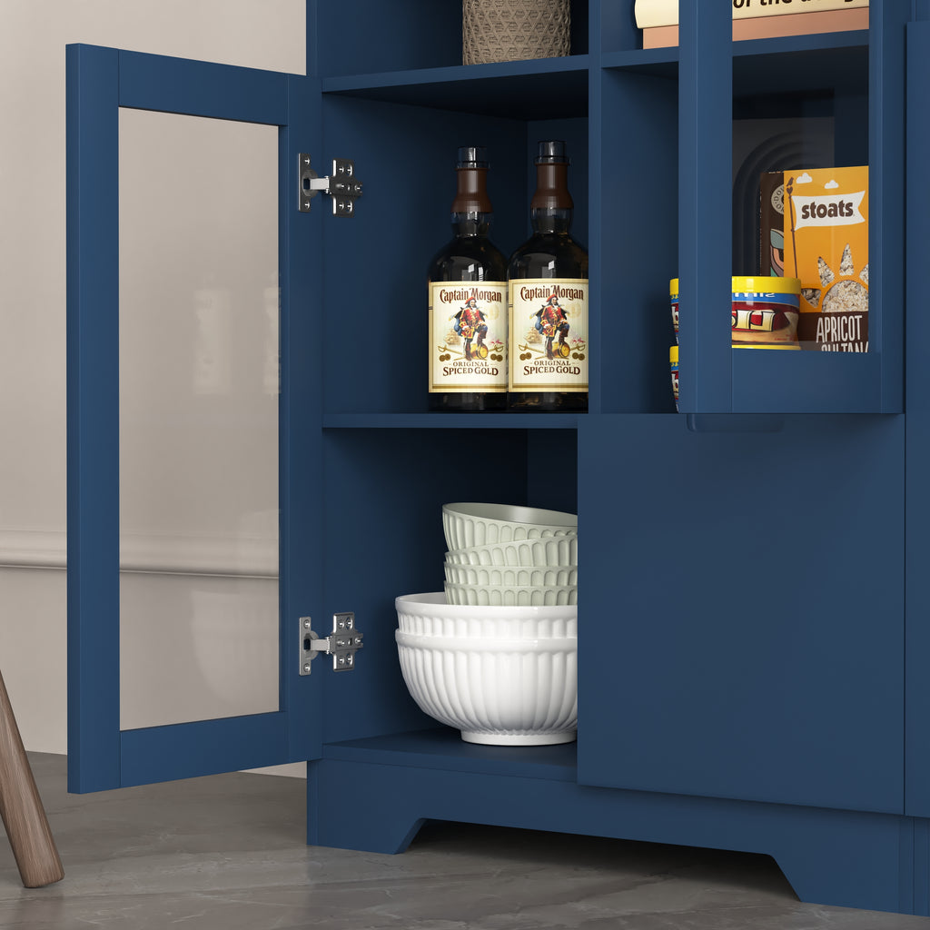 MDF painted Cabinet with Glass Doors and drawer, open storage space, Navy Blue, Bedroom, Living room
