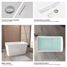 Load image into Gallery viewer, 47" Acrylic Freestanding Bathtub with seat: Spacious rectangle Shape, Gloss White Finish,Invisible Overflow &amp; Chrome Pop-Up Drain Cupc Certificate