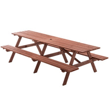 Load image into Gallery viewer, 8 Person Brown Wooden Picnic Table, Outdoor Camping Dining Table with 2 Seats, Garden, DIY with 2 Built-in Benches, 2220lb Capacity