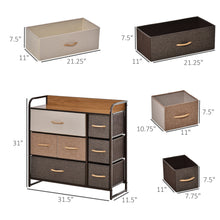 Load image into Gallery viewer, HOMCOM 7-Drawer Dresser, Fabric Drawers, 3-Tier Storage Organizer for Bedroom Entryway, Tower Unit with Steel Frame Wooden Top, Maple Wood