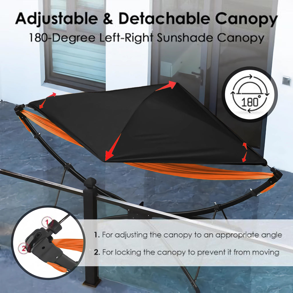 Portable Outdoor/Garden Hammock with Quick-Fold Stand, Adjustable Sunshade, and Storage Bag Adult/Child Hammock Chair Heavy-Duty Hammock Suitable for Camping, Home Gardens, Hotels, Outdoors, Beaches
