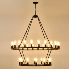Load image into Gallery viewer, 52 Inch Black Extra Large Wagon Wheel Chandelier, 2 Tier 36-Lights (24+12) +(12+24) Farmhouse Industrial Round High Ceiling Pendant Light Adjustable Chain, for Dining Room, Living Room,Kitchen