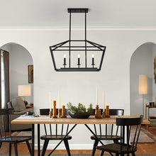 Load image into Gallery viewer, 3-Light Farmhouse Kitchen Island Lighting,5 Light Industrial Linear Chandelier for Dining Room Metal Matte Black Finish Hanging Pendant Light Fixture for Bedroom Living Room Hallway Conference Room