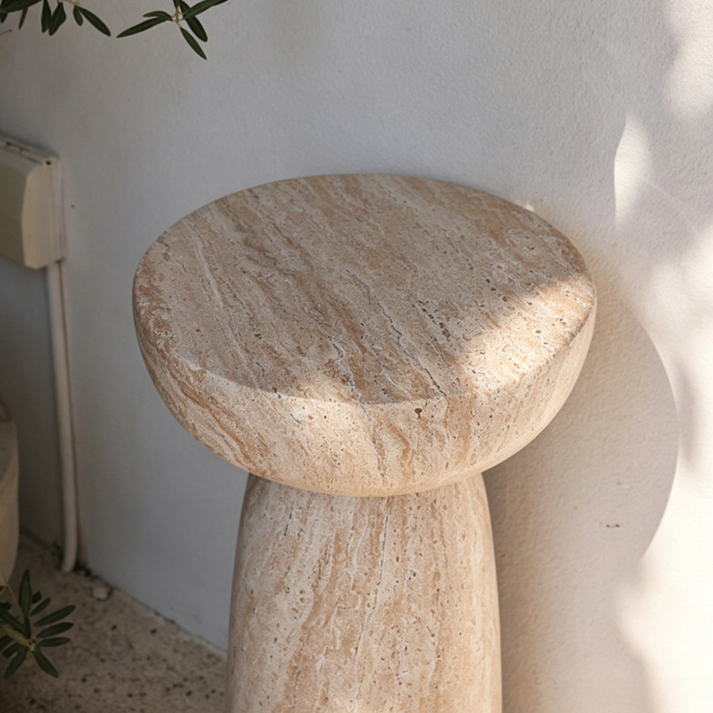 Natural Stone Grain Mushroom Shape Side Table, 13in Waterproof Freestanding Patio End Table, Decor Accent Table for Balcony Yard Hallway Sofa Side Decor