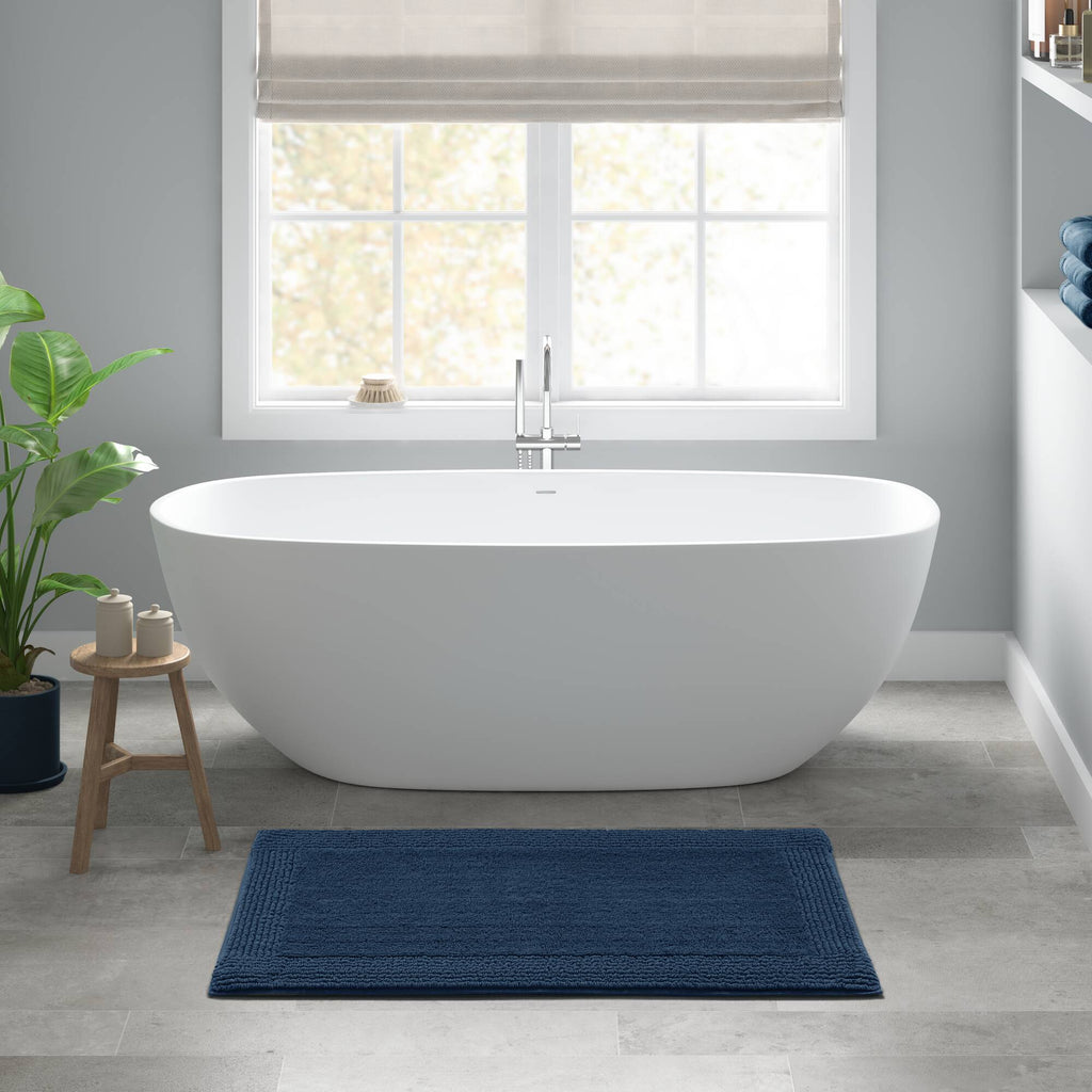 1 PCS 24x72" 100% Cotton Tufted 3000 GSM Reversible Bath Rug Navy