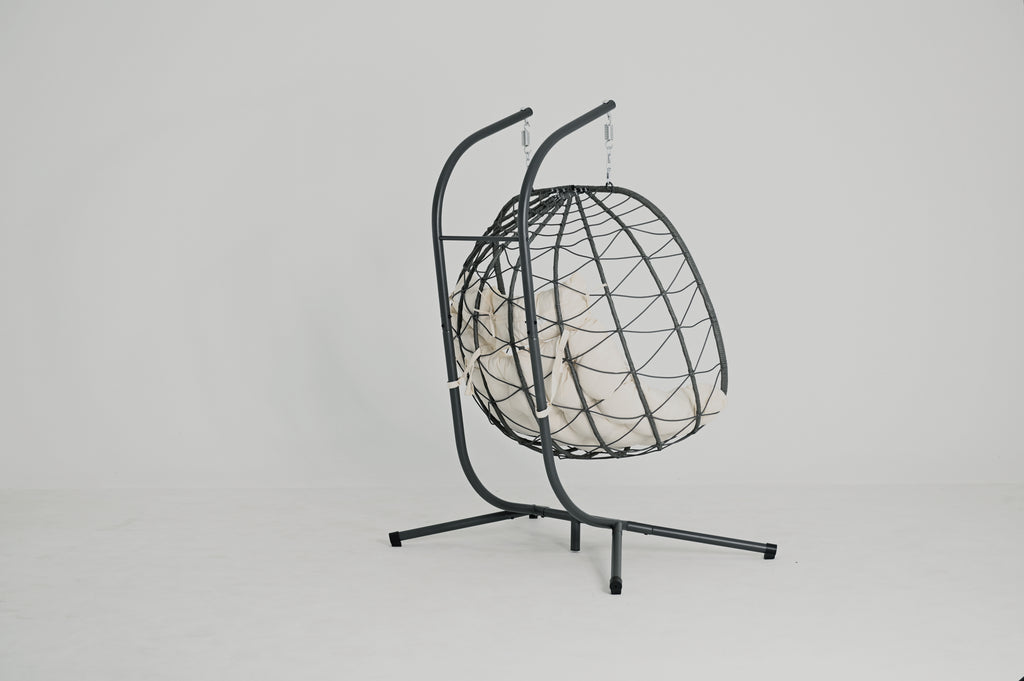 2 Persons Egg Chair with Stand Indoor Outdoor Swing Chair Patio Wicker Hanging Egg Chair Hanging Basket Chair with Stand for Bedroom Living Room Balcony