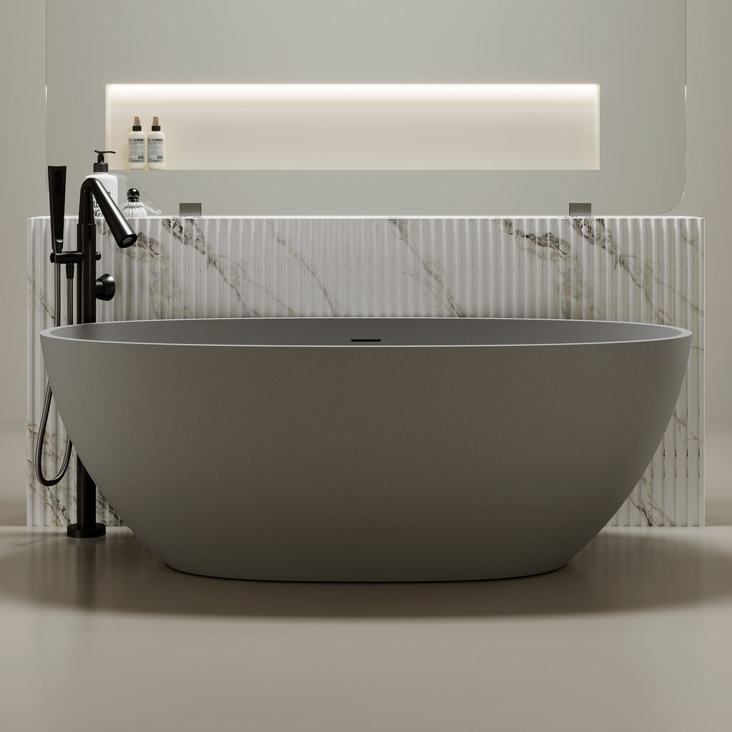 67'' Freestanding Bathtub Resin Stone Soaking Bathtub Solid Surface Modern Tubs with Overflow and Pop-up Drain