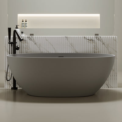 67'' Freestanding Bathtub Resin Stone Soaking Bathtub Solid Surface Modern Tubs with Overflow and Pop-up Drain