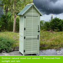 Load image into Gallery viewer, Outdoor Wooden Storage Shed, Tall Narrow Garden Tool Cabinet with Lockable Door &amp; 2 Shelves, Waterproof Asphalt Roof, Vertical Tool Organizer for Patio, Backyard, Lawn