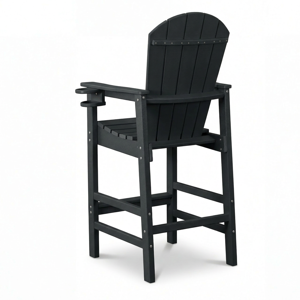 HDPE Bar Height Adirondack Chair with Cup Holder, All-Weather Outdoor Patio Bar Chair with Armrests 1 Piece(BK)
