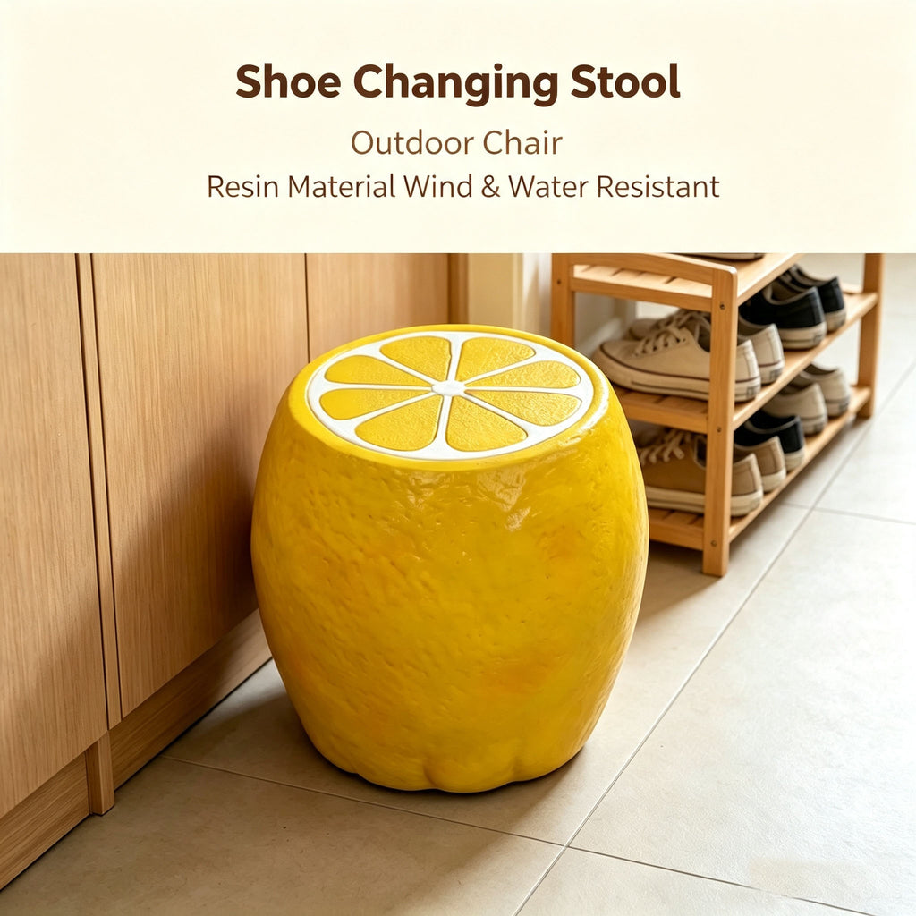 Yellow Lemon Fruit Stool, 14"Oversized Resin Stool, Side Table, Home Decor Plant Stand Garden Indoor Outdoor Decorations, Multi-Purpose Innovative Garden Furniture