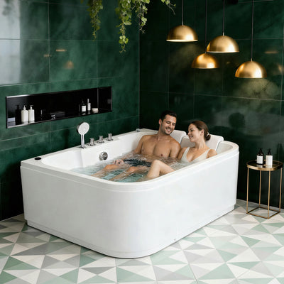 KORRA 61 Inch Acrylic Whirlpool Massage Bathtub for 2 Person 16 Water Jets LED Lights Heater for Jacuzzi Spa Massage