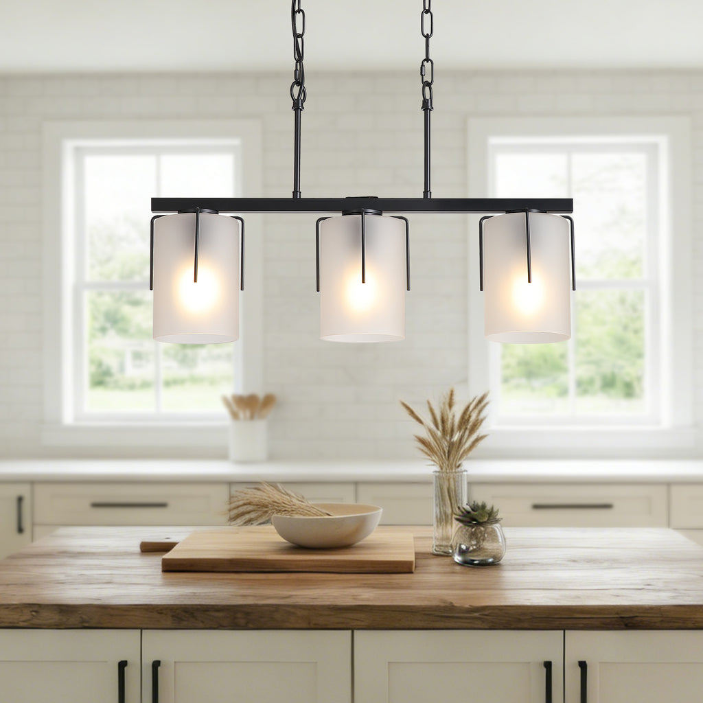 Modern Industrial Pendant Light with Clear Glass Shade, Adjustable Metal Pendant Lighting for Kitchen Island Dining Room Entryway, Easy Clean Glare-Free Home Light Fixture