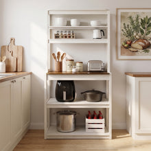 Load image into Gallery viewer, 31.5" White and Black color 5-Tier Bakers Rack for Kitchen with Storage, Coffee Bar, Kitchen Shelves,  Microwave Stand