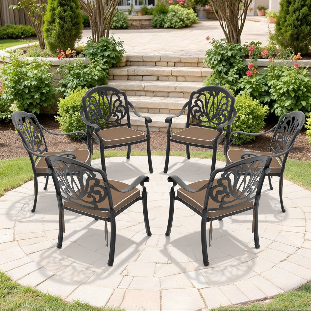 Cast Aluminum Patio Dining Chair 2PCS With Black Frame and Blue Cushions (same sku: W171091759)