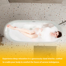 Load image into Gallery viewer, 59'' acrylic freestanding bathtub with unique diamond pattern design: spacious oval shape,  Gloss white finish, Chrome overflow and pop-up drain CUPC Certificate