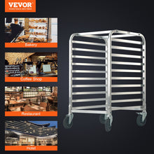 Load image into Gallery viewer, Bun Pan Rack, 10-Tier Commercial Bakery Racks with Brake Wheels, Aluminum Racking Trolley Storage for Half &amp; Full Sheet, Speed Rack For Kitchen Home, Bread Baking Equipment, 26"L x 20.3"W x 39"H