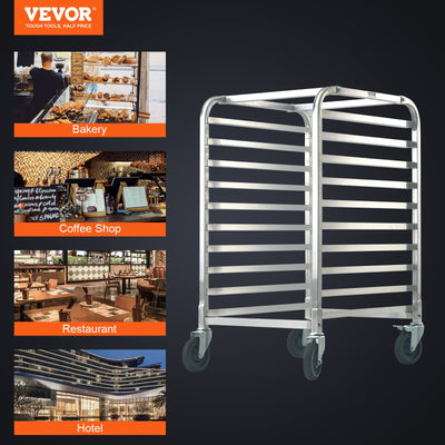 Bun Pan Rack, 10-Tier Commercial Bakery Racks with Brake Wheels, Aluminum Racking Trolley Storage for Half & Full Sheet, Speed Rack For Kitchen Home, Bread Baking Equipment, 26