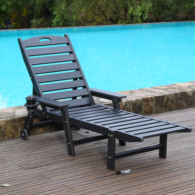 HDPE Chaise Lounge Chair Outdoor, Pool Lounge Chairs with 4-Position Adjustable Backrest, Supports Up to 360 LBS for Patio Poolside Deck Beach Backyard (black)