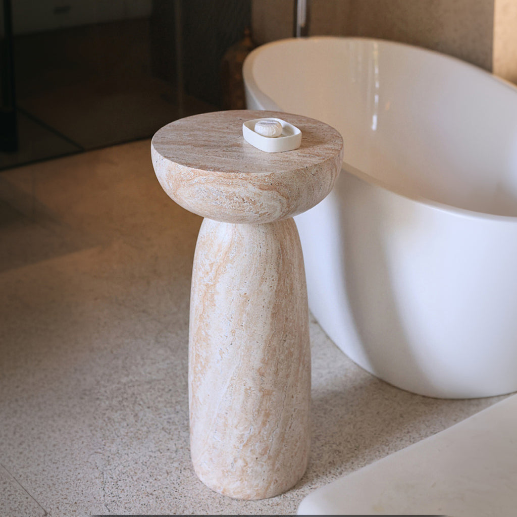 Natural Stone Grain Mushroom Shape Side Table, 13in Waterproof Freestanding Patio End Table, Decor Accent Table for Balcony Yard Hallway Sofa Side Decor