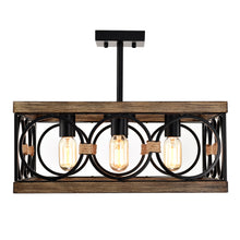 Load image into Gallery viewer, 4-Light Square Kitchen Island Lights Ceiling Light Farmhouse Dining Room Light Fixture, Wood and Black Metal Rectangular Ceiling Light, Ceiling Lighting for Living Room,Conference Room, Home Office