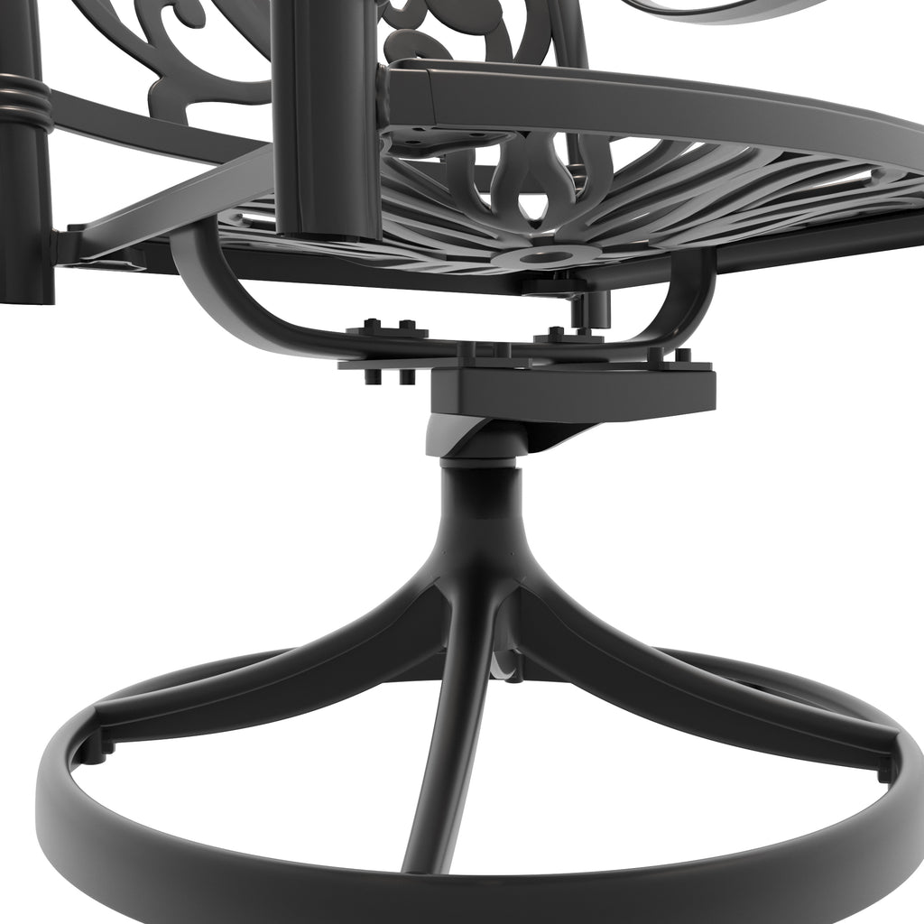 Cast Aluminum Patio Swivel Chair 2PCS With Black Frame and Brown Cushions