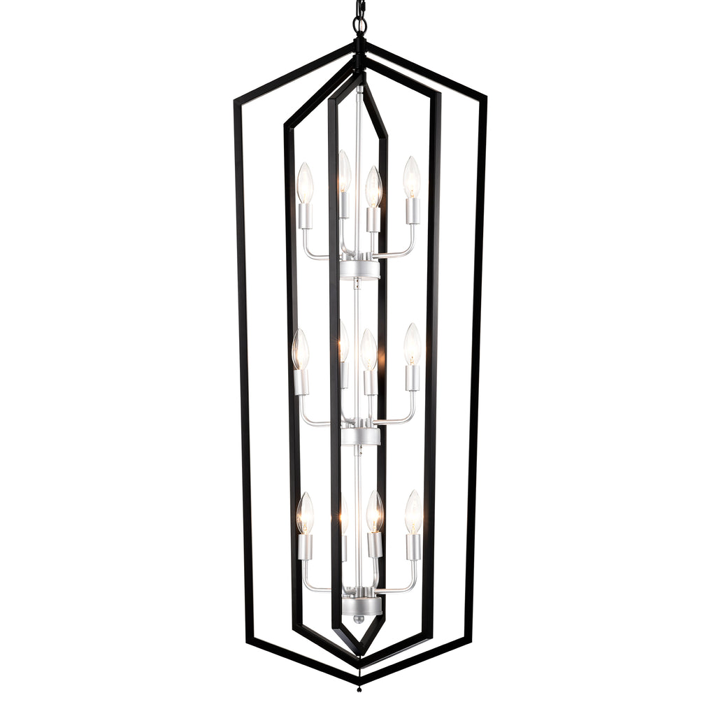 12-Light Lantern Tired Farmhouse Ceiling Hanging Light Black Chandelier Metal Modern Pendant Light Fixtures for Kitchen Island Dining Room Living Room Foyer Entryway(E12 Bulbs Not Included)